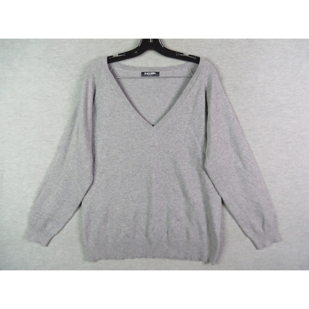 Kallspin Mens Sweater L Gray Knit Cashmere Blend Preppy Academia Dad Grandpa